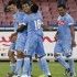 Zuniga con alcuni compagni in Napoli-Wolfsburg vinta per 2-1