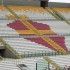Uno scorcio dello stadio del Messina con il logo disegnato sui seggiolini Uno scorcio dello stadio del Messina con il logo disegnato sui seggiolini