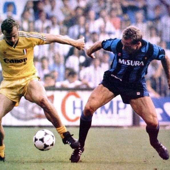 Inter vs Verona, Serie A 1985-1986. Hans-Peter Briegel e Karl-Heinz Rummenigge