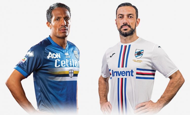 Bruno Alves e Quagliarella con le maglie speciali di Parma e Sampdoria