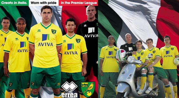 Kit home del Norwich City creato dall'italiana Erreà