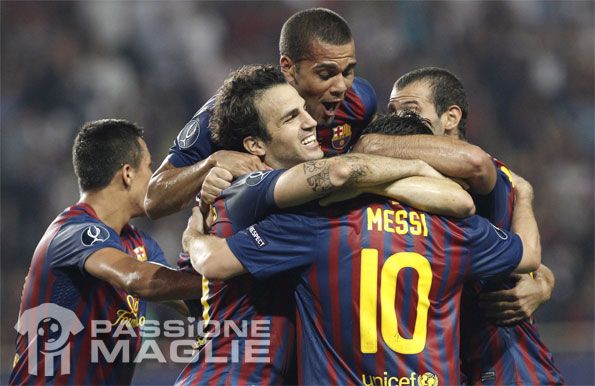 Giocatori Barcellona in festa nella Supercoppa Europea 2011