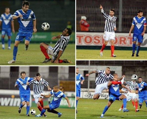 Momenti della partita Ascoli-Brescia di Serie B Ascoli con le calze rosse contro il Brescia
