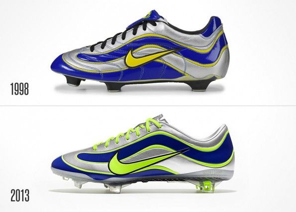 Le scarpe Mercurial nel 1998 e nel 2013