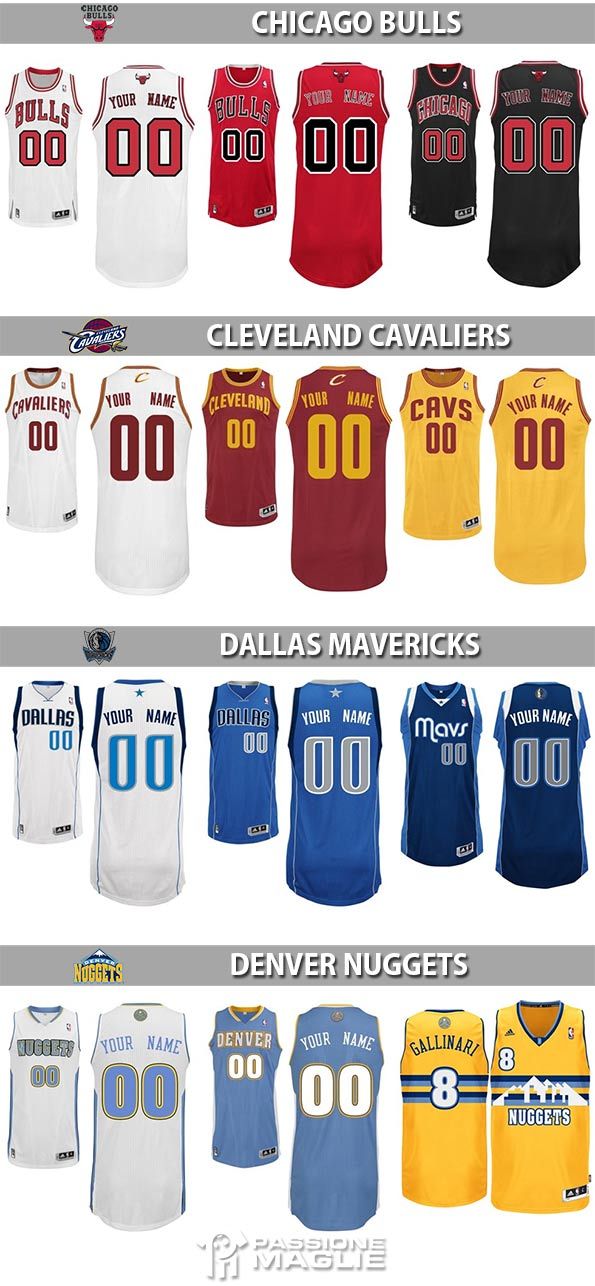 Divise NBA Bulls, Cavs, Mavericks, Nuggets