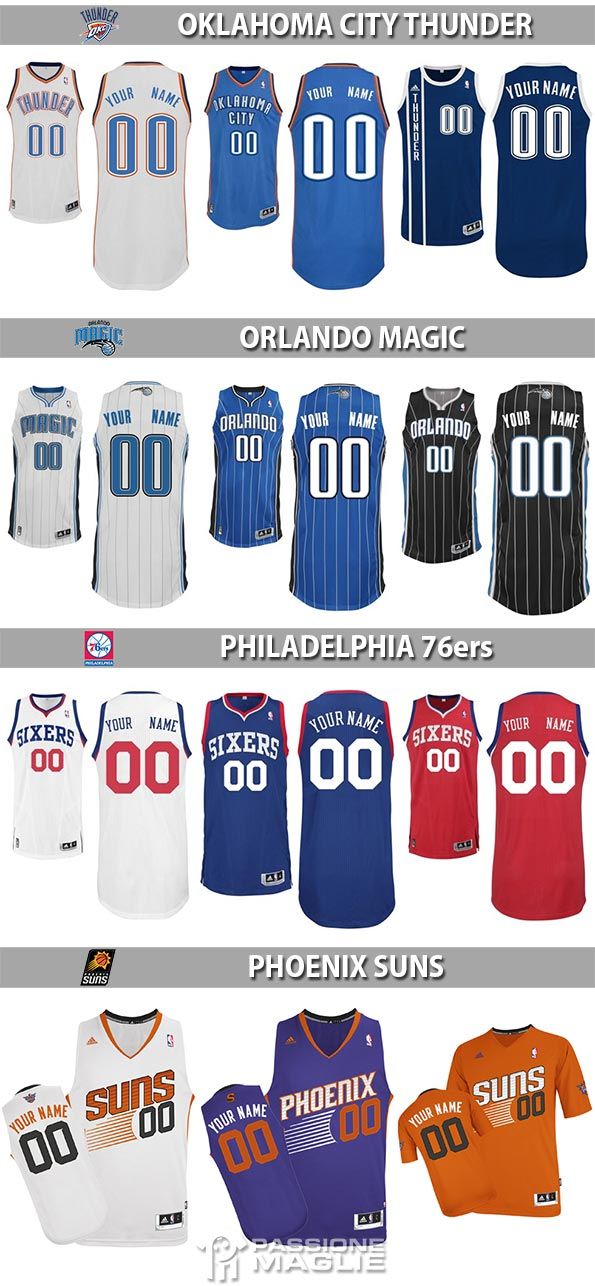 Maglie NBA Thunder, Magic, 76ers, Suns