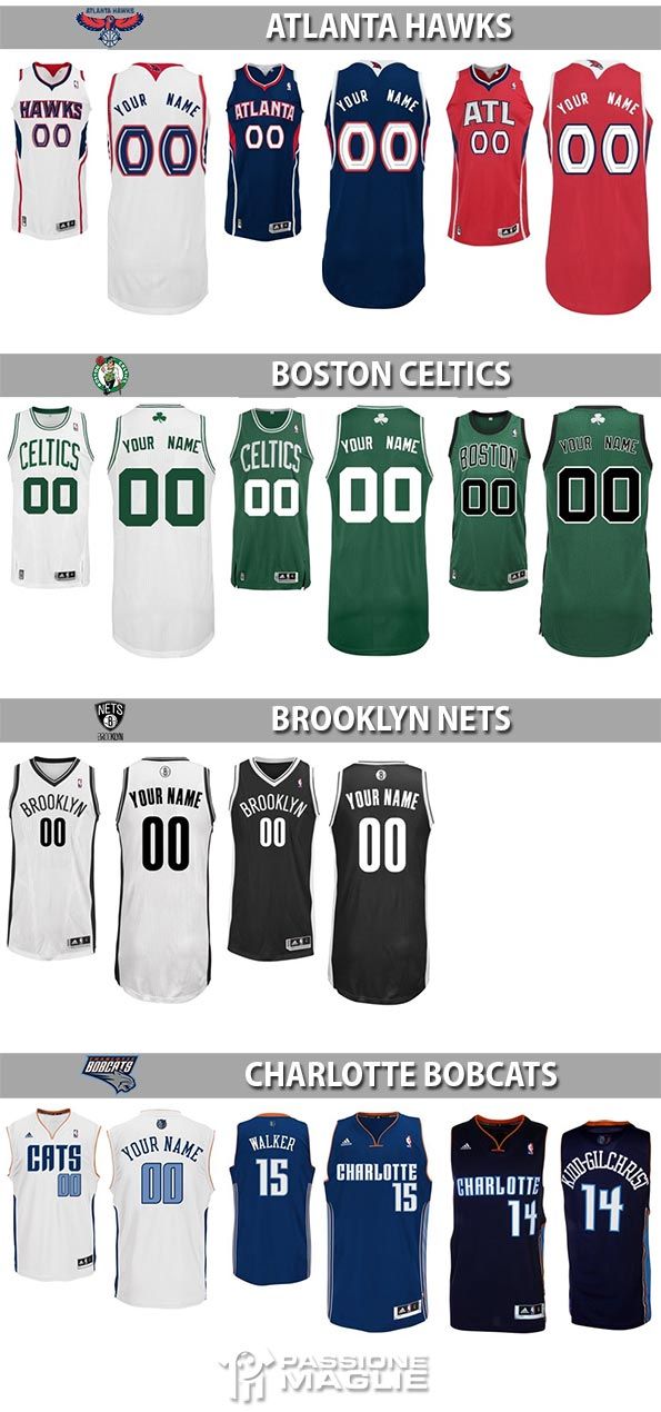 Maglie NBA 2013-14 Atlanta, Boston, Brooklyn, Charlotte