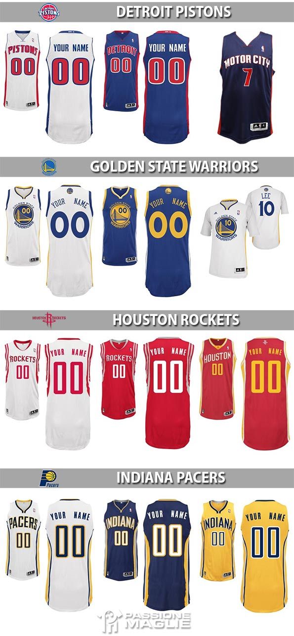 Maglie NBA Pistons, Warriors, Rockets, Pacers