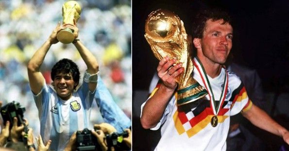 Maradona e Matthaus con la Coppa del Mondo