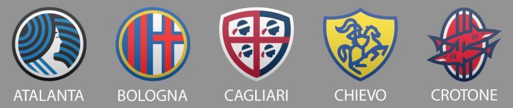 Loghi Atalanta, Bologna, Cagliari, Chievo e Crotone di Fraser Davidson