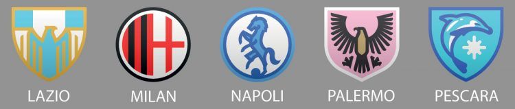 Lazio, Milan, Napoli, Palermo, Pescara, stemmi Davidson