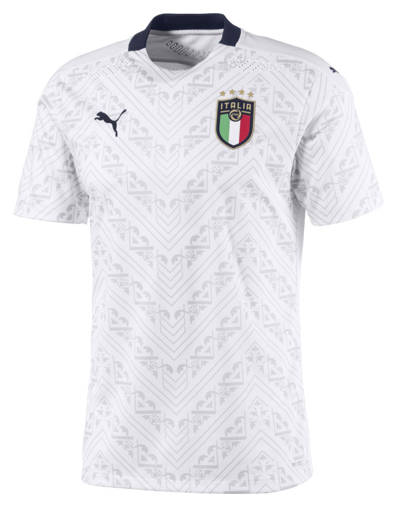 Seconda maglia Italia Europei 2020, bianca con decorazioni ...