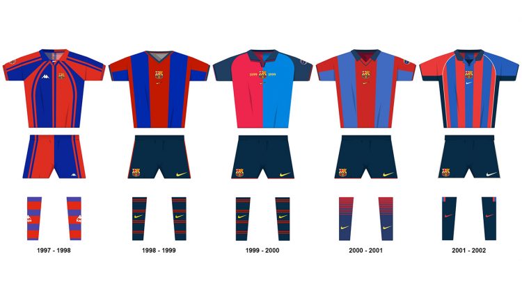 Barcellona le maglie dal 1998 al 2002