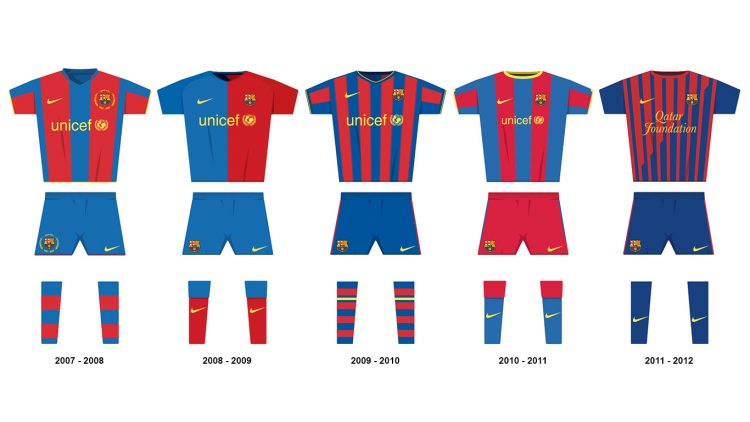Le maglie del Barcellona dal 2007 al 2012