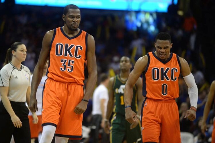 Canotta OKC arancione Durant e Westbrook