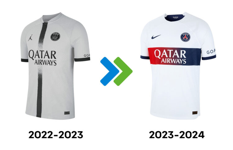 Confronto maglie PSG away 2022-23 e 2023-24