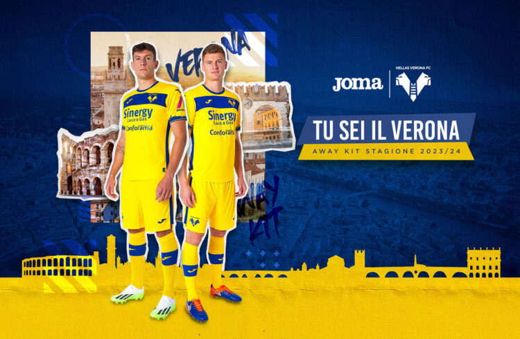 Divisa away Verona con skyline città