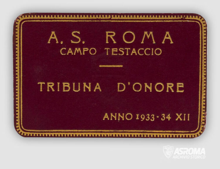 Abbonamento AS Roma campo Testaccio 1933-1934